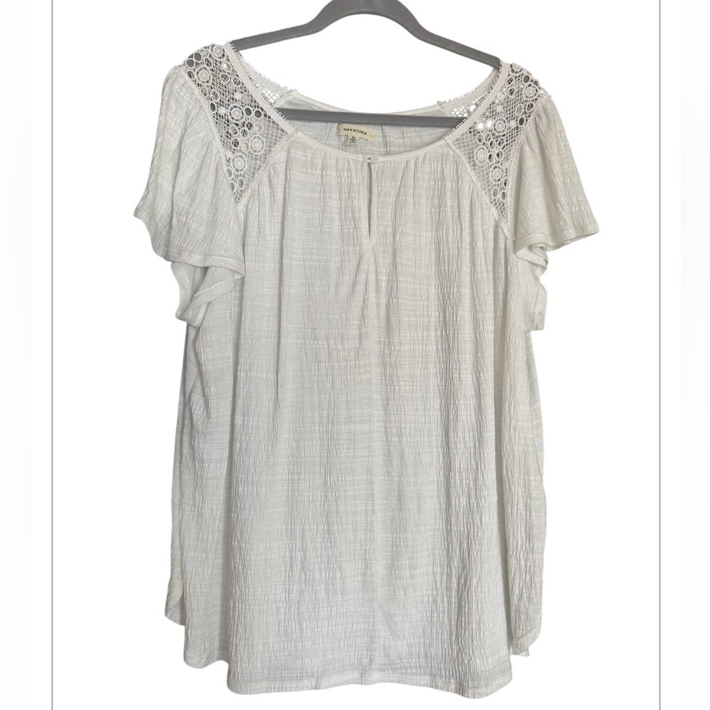 Max Studio White Peasant Top with Crochet Trim NWOT
